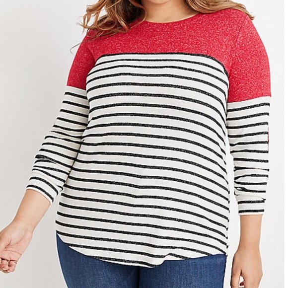 Maurice's Plus Size Striped Heart Elbow Patch Crew Neck - Picture 1 of 2